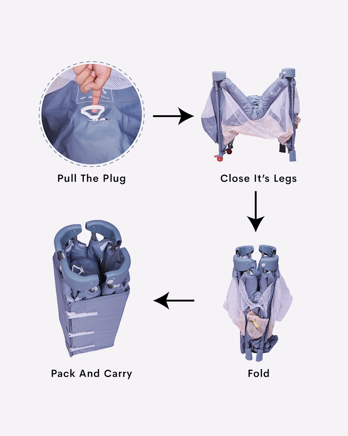 R for Rabbit Portable Baby Cot & Crib, (Grey) - Image 4