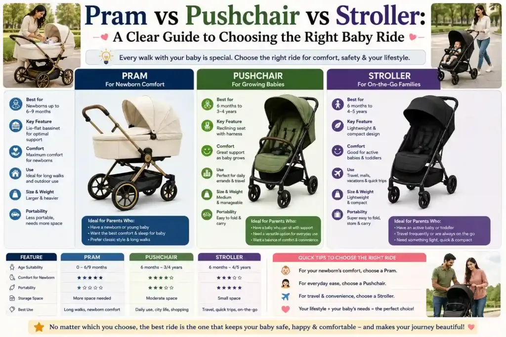 Pram vs Pushchair vs Stroller: A Clear Guide to Choosing the Right Baby Ride